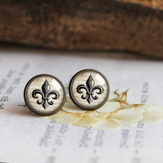 Fleur De Lis Earrings, Lis Studs, Flower France French Symbol, Stylized Lily