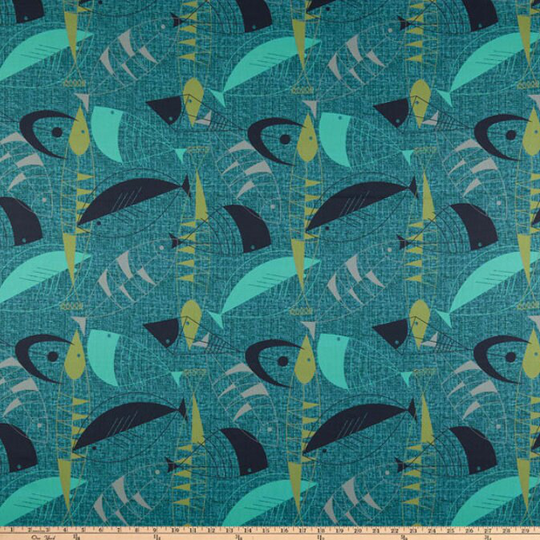 Mid Century Retro Style Fish Seafood Kitchen Cookout Fabric