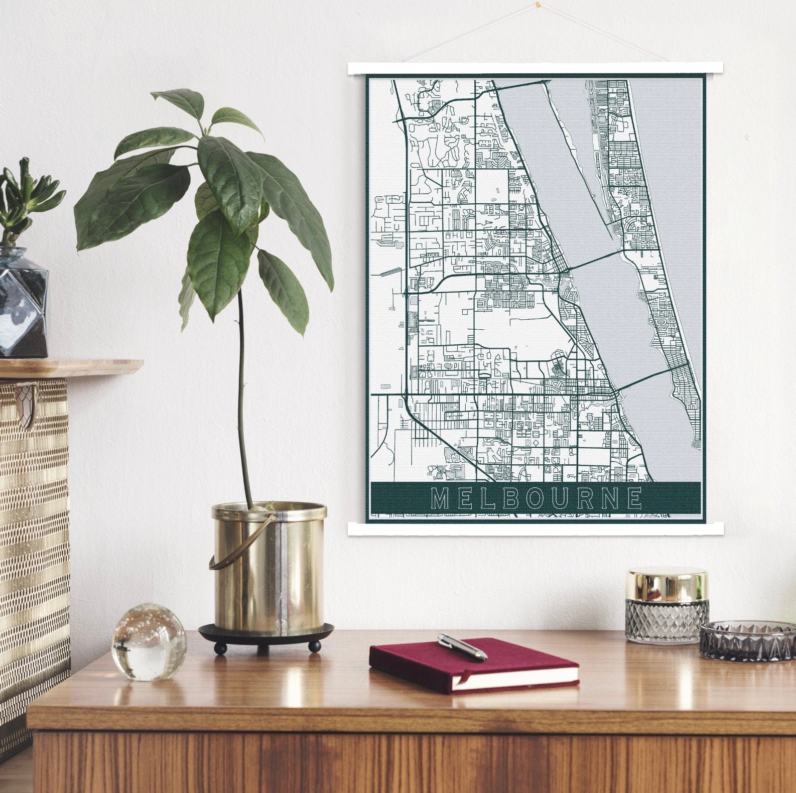 Melbourne Florida Street Map Print | Hanging Canvas Of Printed Marketplace