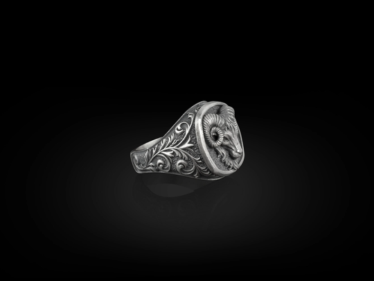 Ram Head Aries, Silver Square Signet Ring, Animal Lover Gift, Zodiac Aries Astrology Gifts, Women Gift For Men