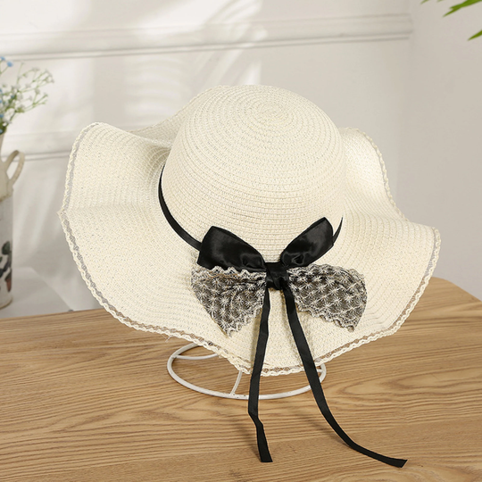 Fashion Summer Hat Wide Brim Women Beach Straw Hats With Bow Ladies Wave Traval Sun Outdoor Brimmed Caps Women Uv Protection