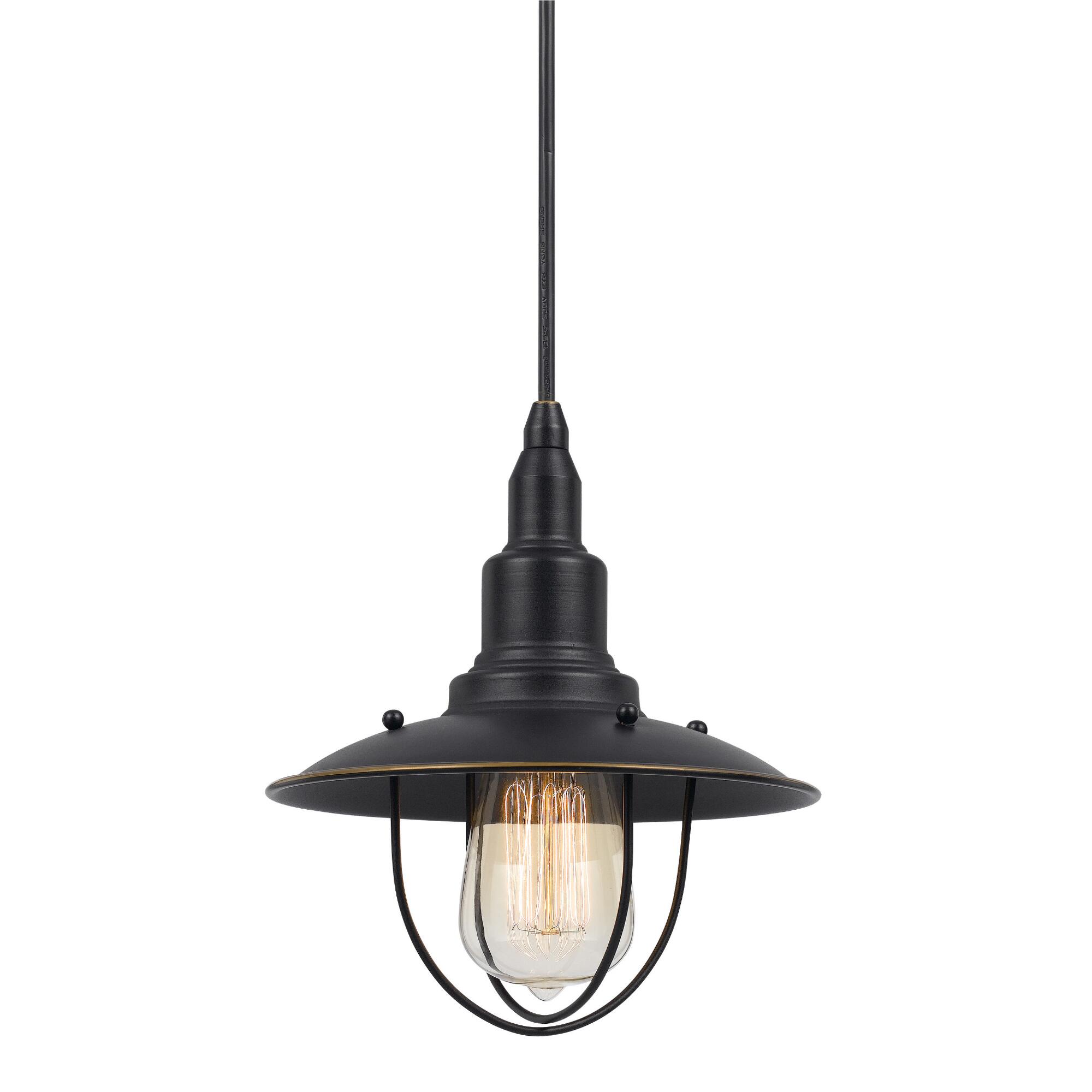 Bronze Metal Cage Industrial Quincy Pendant Lamp: Black by World Market