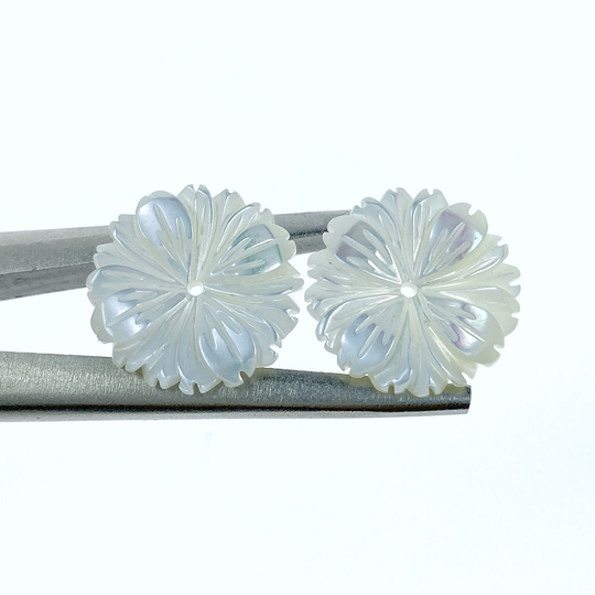 10Pc 15mm Hand Carved White Mother Of Pearl Daisy Flower Beads