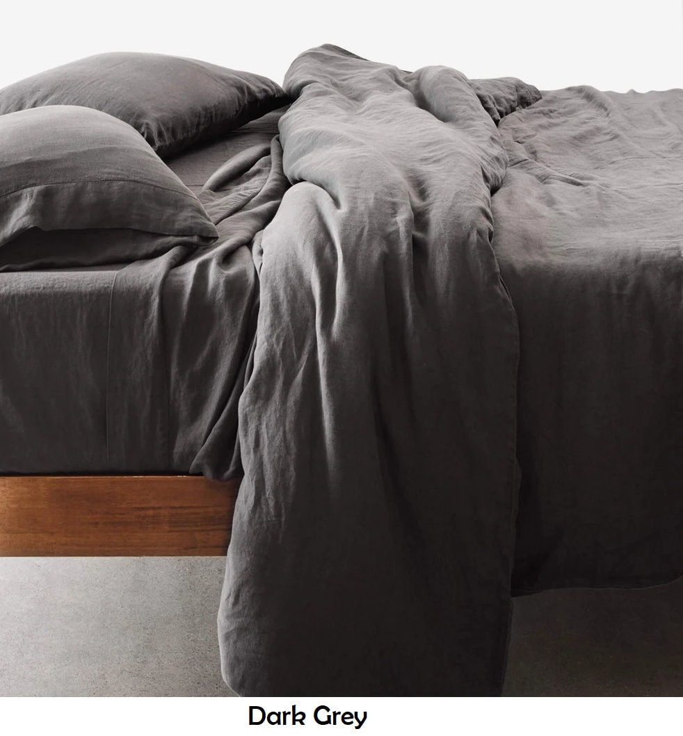 Dark Grey Linen Duvet Cover Set - 100% Pure Sets in Single, Twin, Full, Queen, King Sizes
