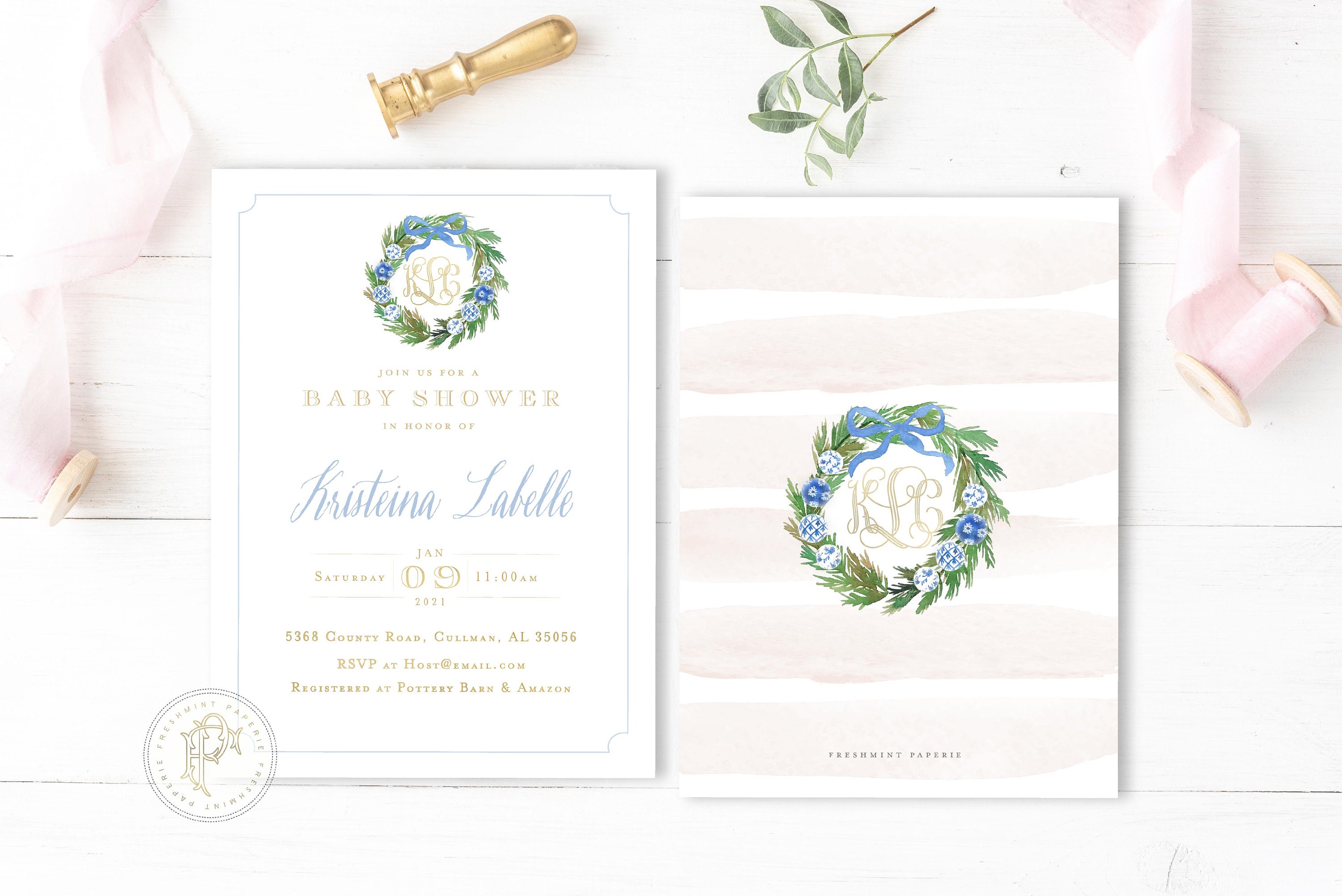 Monogram Baby Shower Invitation - Baby Shower Invitation Chinoiserie Ornament