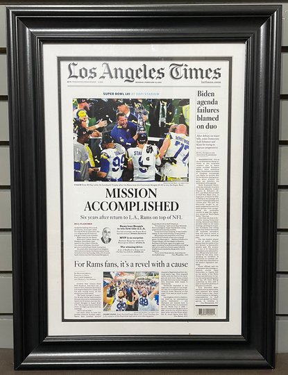 2022 Los Angeles Rams Super Bowl Lvi Framed Front Page Newspaper Print Cover Sofi Stadium