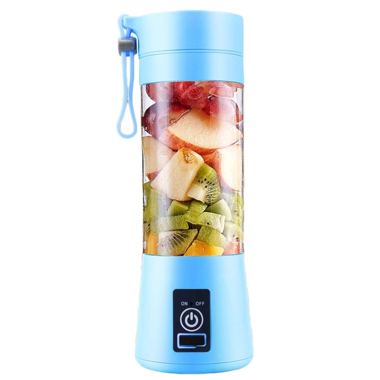 Portable Home Juicer USB Rechargeable 4-Blade Electric Fruit Extractor Juice Blender - blue, 1