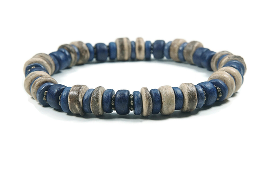 Coconut Blue Ceramics Bracelet For Men & Woman, Beaded Bracelet, Stretch Him Her