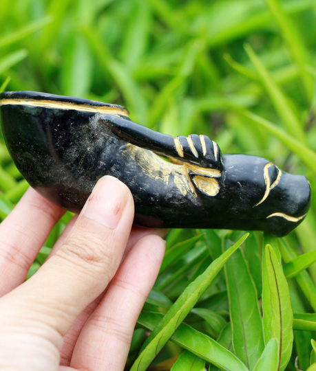 Rare Old Ancient Bactrian Indo-Greek Black Jade Gold Plated Ram Figurine Intaglio