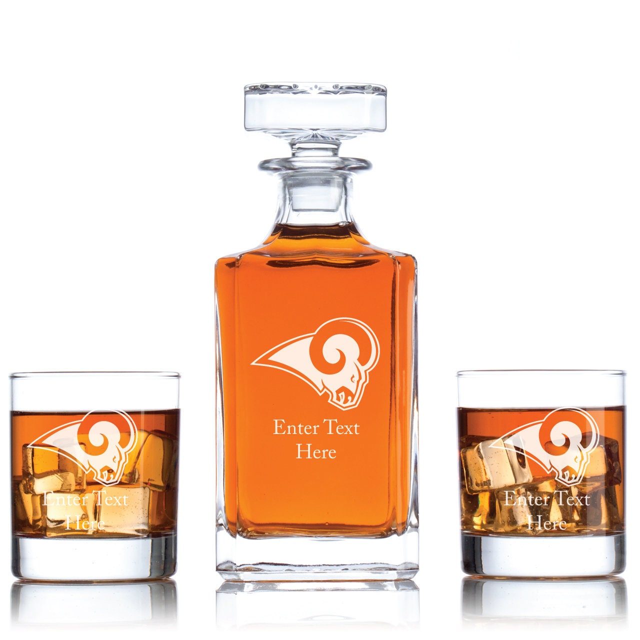 Personalized Rams Bar Gift Set - Whiskey Glasses, Decanter, Or Bundle Package 2 & 4 Glass Decanter Man Cave Ideas