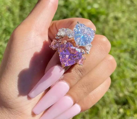Luxury Heart Ring, Heart Cz Ring 1 Row Full Bling, Iced Out Wedding Zircon, Hollow Engagement Fashion Couple Jewelry Gift
