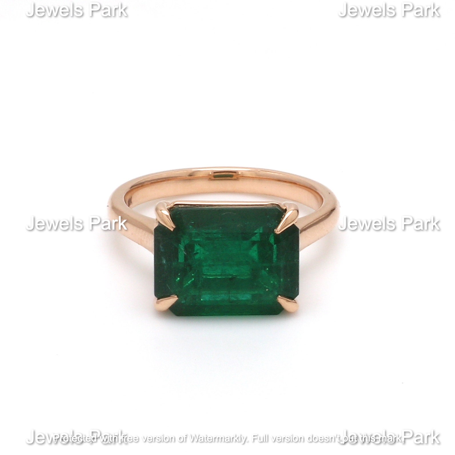 Natural Emerald Ring in 14K 18K Gold | Real 5Ct Big Emerald Cut Solitaire Big Statement