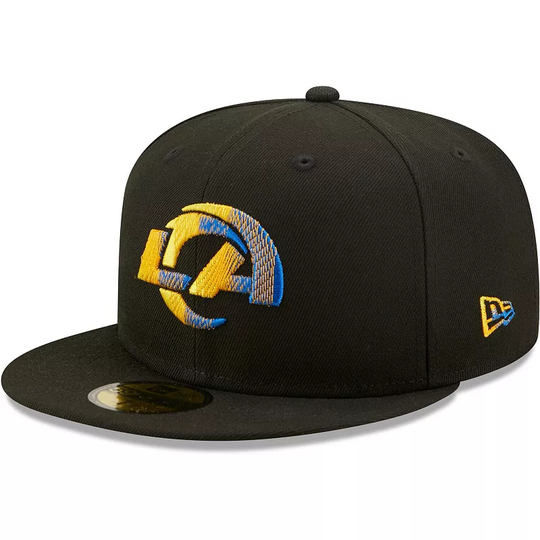 Men's New Era Black Los Angeles Rams Team Logo Color Dim 59FIFTY Fitted Hat, Size: 7 1/2