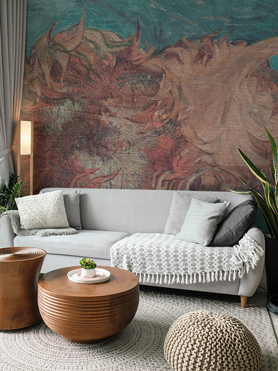 Red Sunflowers By Vincent Van Gogh Wallpaper, Removable Blue Abstract Colorful Wallpaper