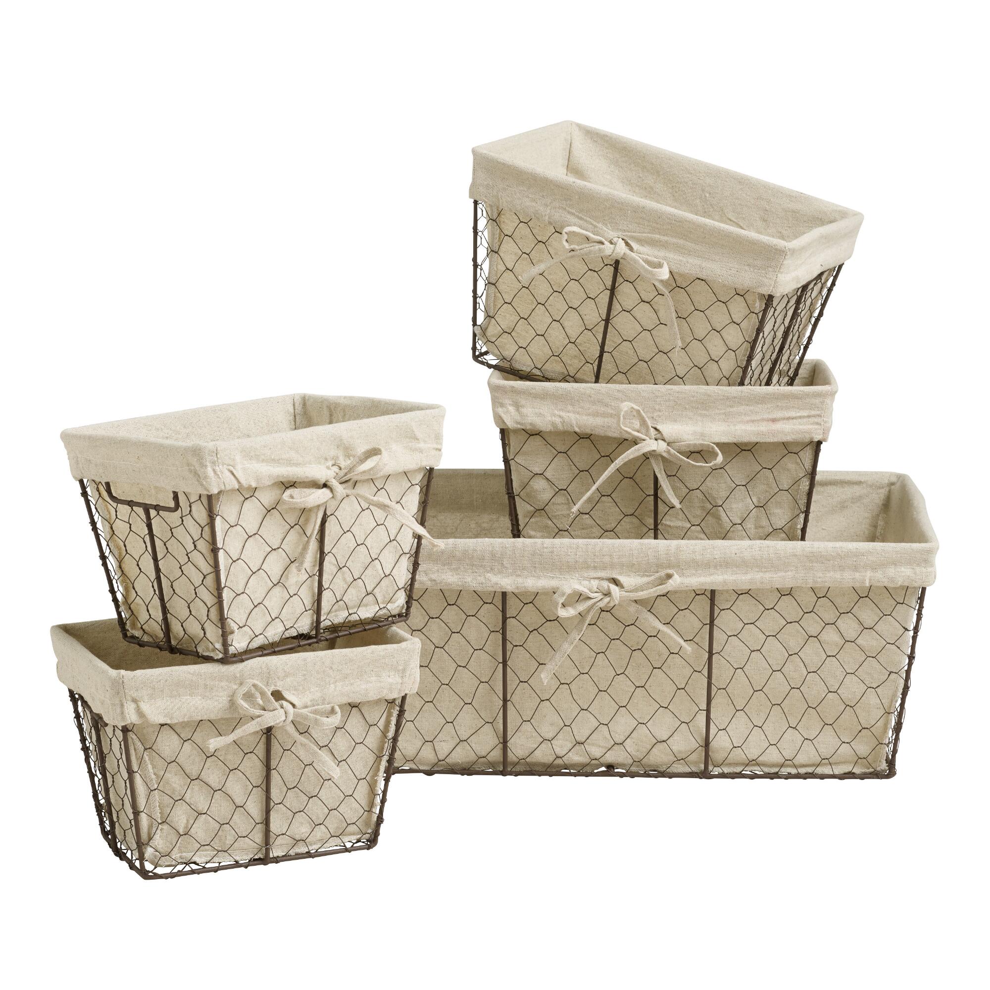 Wire Lined Charlotte Basket: Natural - Metal by World Market