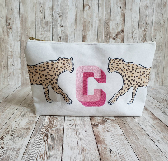 Leopard Print Customized Embroidered Cosmetic Bag | Perfect Gift Makeup Pouchette Clutch Toiletry