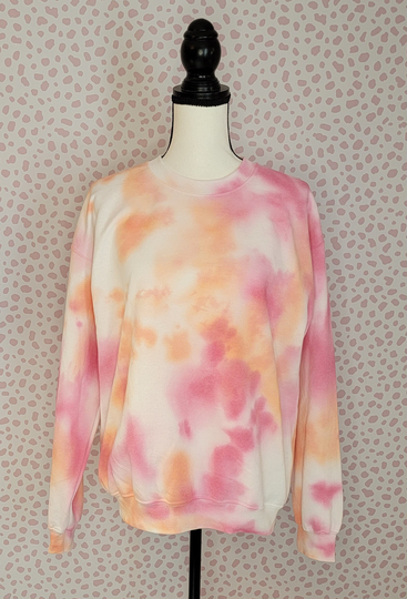 Orange Coral & Pink Tie Dye Sweatshirt, Gildan Heavy Blend, Super Soft, Men's Size Medium