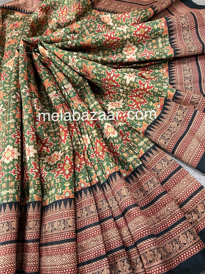 Patola Print Saree/Silk Blend/ Fall Attached/Free Shipping in Us