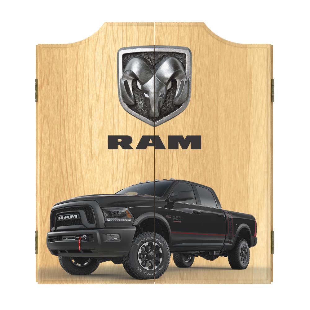 Trademark Gameroom Dart Board Cabinet Set- RAM Black Dartboard Game Includes 6 Steel Tip Darts, Scoreboard and Hanging Wood Cupboard | RAM7010-TRK-BLK