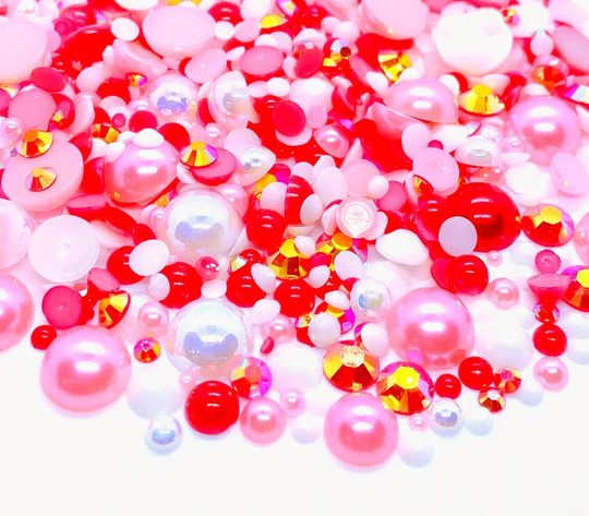 Valentine's Blend Rhinestone Mix 2mm-10mm Flatback Jelly Resin | Faux Pearls Rhinestones Sizes, Red Pink White
