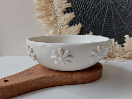 Handbuilt Ceramic Bowl, Pottery Bowls, Flower Decorated Ceramics