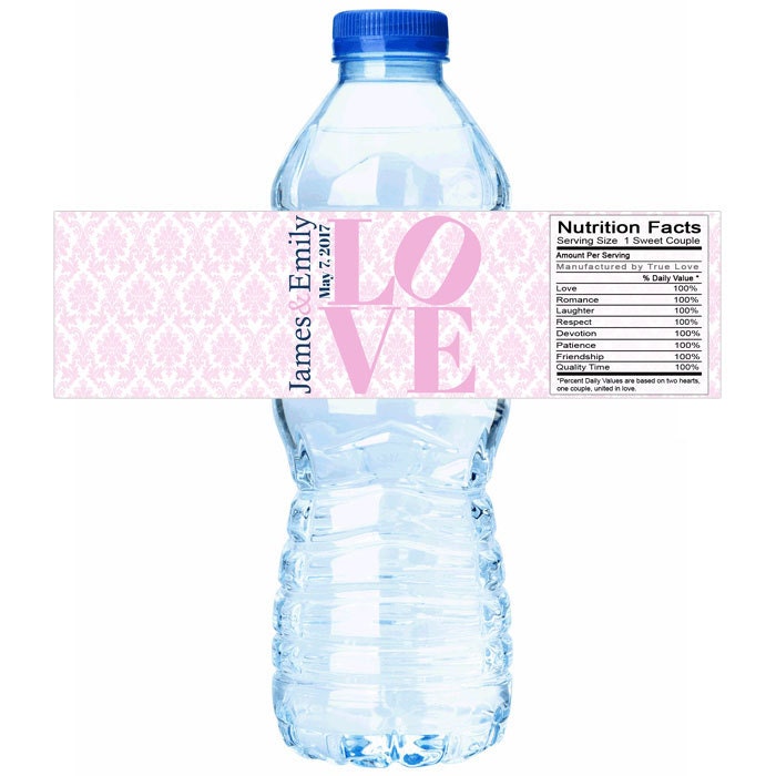 30 Your Colors Love Damask Wedding Water Bottle Labels - Need A Different Quantity? Click On The Choose Total Tab To See All Pricing"