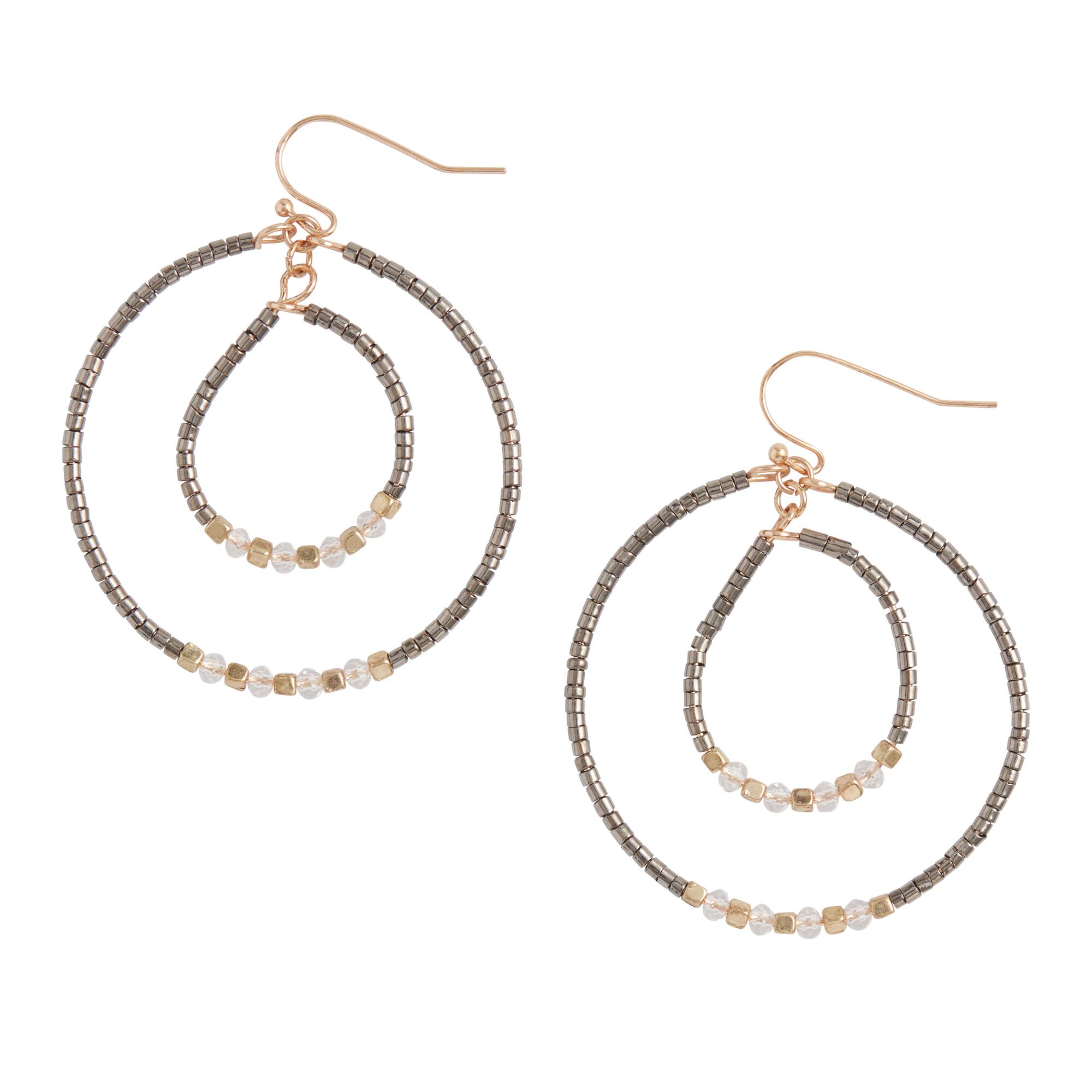 Mixed Metal Double Hoop Beaded Drop Earrings by World Market