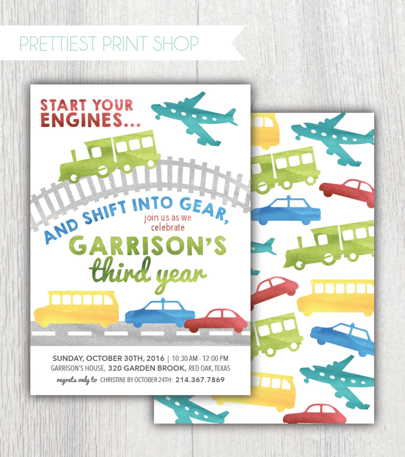 Printable Transportation Birthday Invitation - Planes, Trains & Automobiles Boy Things That Go Party Customizable