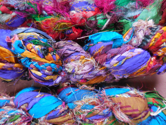 Sari Silk Ribbon, Fiber & Ribbon Skein, Turkish Candy, 30 + Yards,, Fair Trade Item