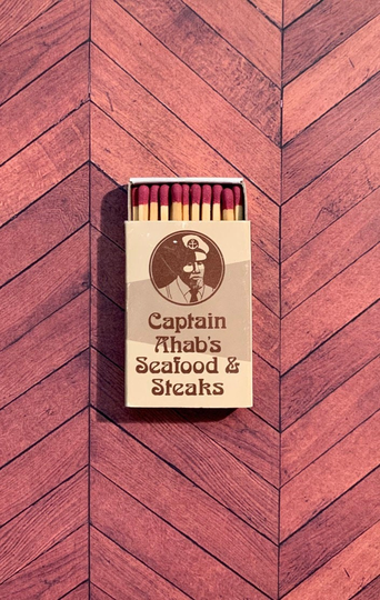 Vintage Matchbook, Captain Ahabs Seafood & Steaks, Syracuse, Ny, Matchbox, with Wooden Match Sticks, Free Ship in Usa