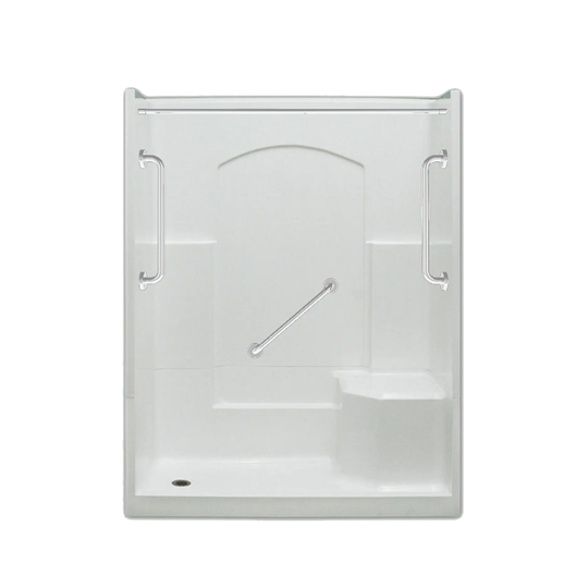 Laurel Mountain Ramer Low Threshold White 60-in x 32-in x 77-in Base/Wall Alcove Shower Kit with Integrated Seat (Left Drain) Stainless Steel
