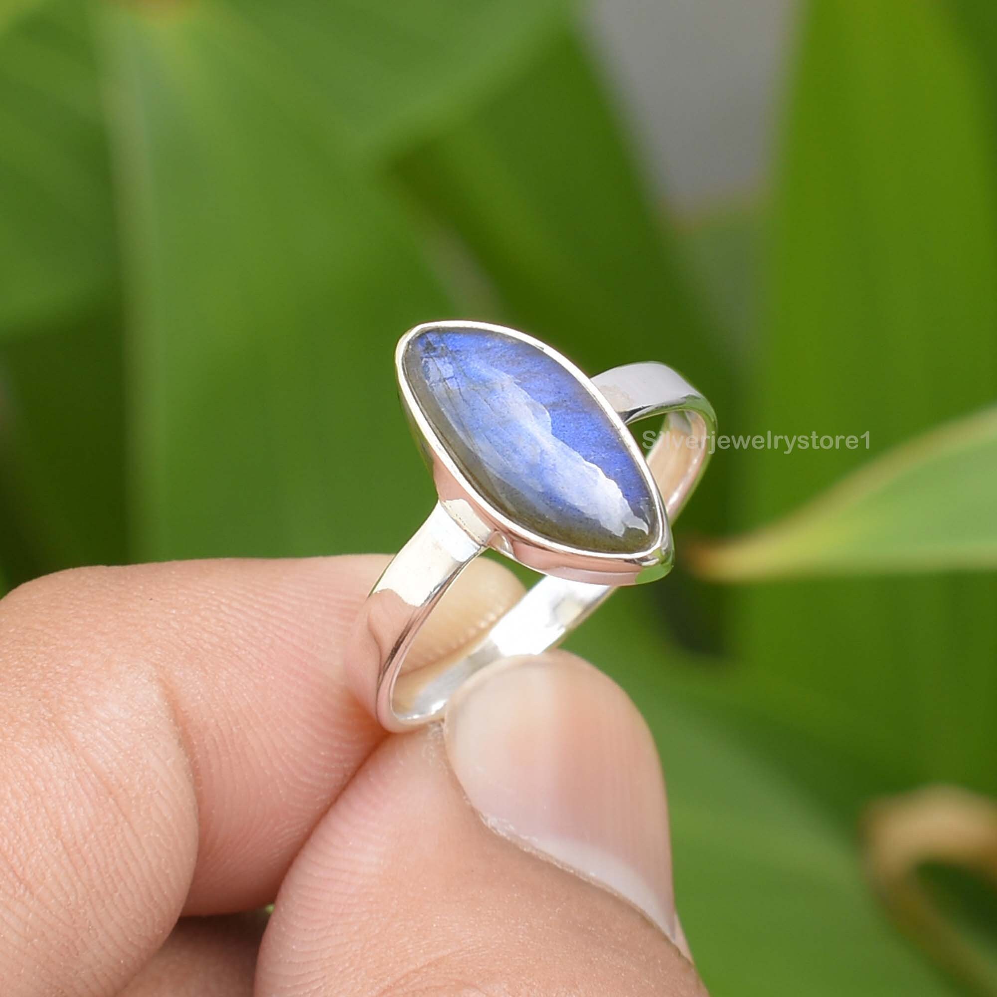 Labradorite Ring, Sterling Silver Natural 6x14mm Fancy Shape Gemstone Ring, Handmade Engagement Size 9 Us, Etsy