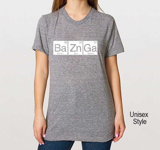 Baznga Periodic Table Tri Blend Track T-Shirt - Unisex & Womens(Juniors Bazinga Tee Shirts Size S M L Xl