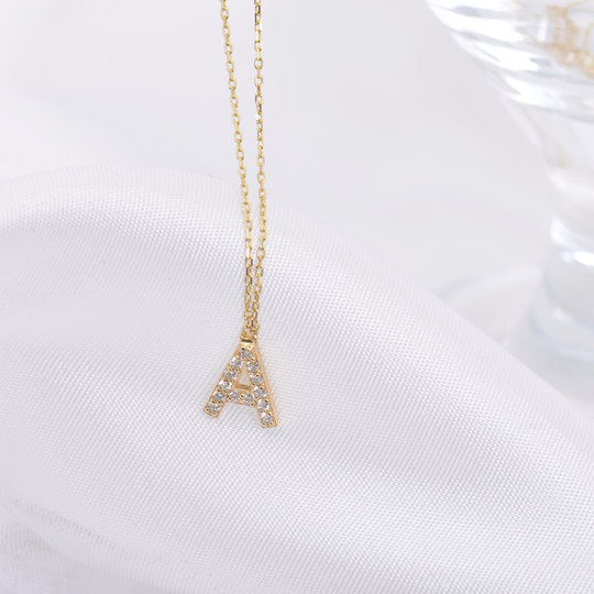 A Diamond Initial Necklace/ 14K Gold Necklace