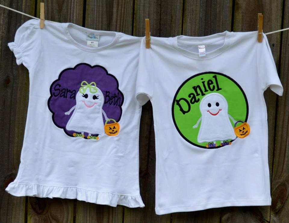 Personalized Halloween Ghost Patch Applique Shirt Or Bodysuit For Boy Girl