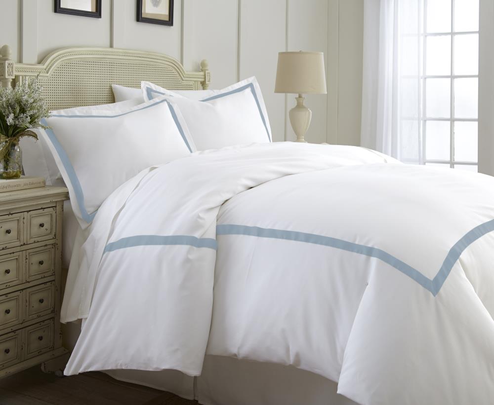 Amrapur Overseas Satin ribbon duvet set Blue Solid Reversible Queen Duvet (Blend with Polyester Fill) | 30600SBG-SBL-QN