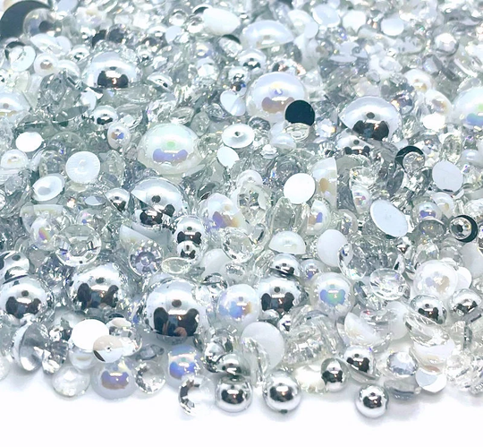 Diamond April Birthstone Blend Rhinestone Mix 2mm-10mm Flatback Jelly Resin | Faux Pearls Rhinestones Mixed Sizes Silver