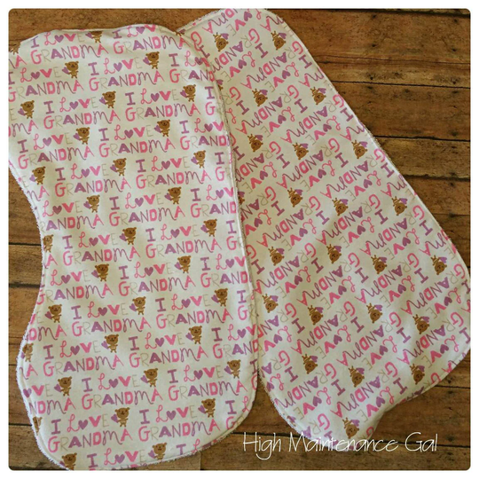 I Love Grandma, Contoured Burp Cloth, Memaw Gift, Babyshower Gift Idea, Infant Burpies, Set Of Clothes, Baby Girl Burpies