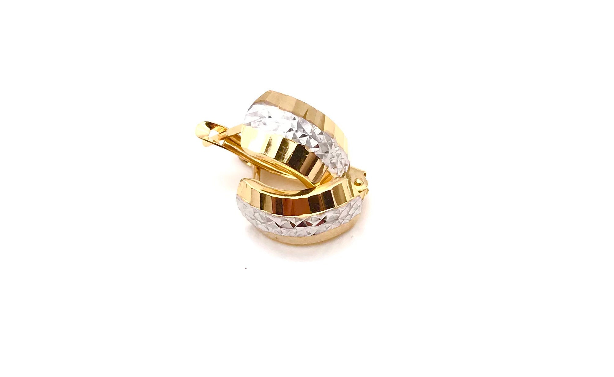 Elegant Yellow & White Earrings in 18K Gold Handmade By Italian Artisans Perfect Gift For Your Loved One Hammered