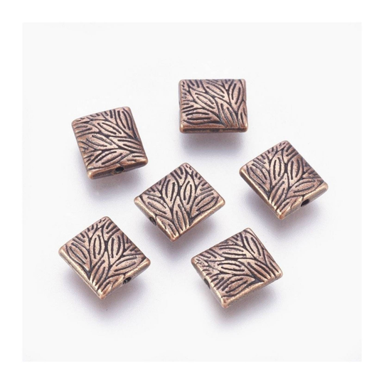 12 Deep Copper Leaf Spacer Beads Square With Motif High Quality Bracelet Charms Jewelry Supplies 10x9mm