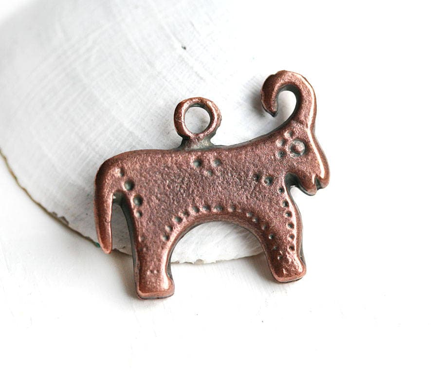 Primitive Bull Copper Pendant, Animal Jewelry Antique Copper Charm, Ram Aries Ancient Style, Double Sided Pendant - 1Pc F633