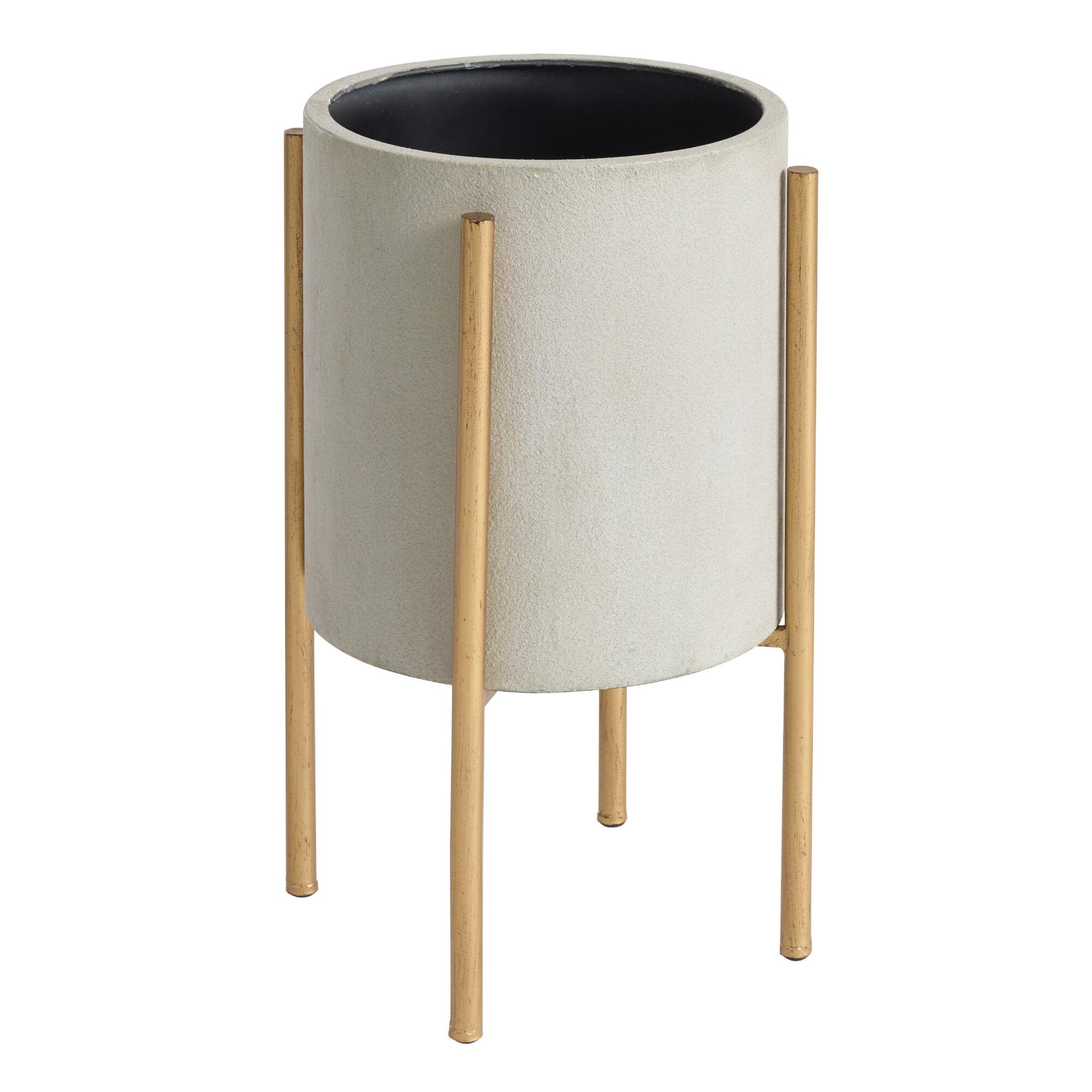 Large Gray Planter with Brass Stand by World Market