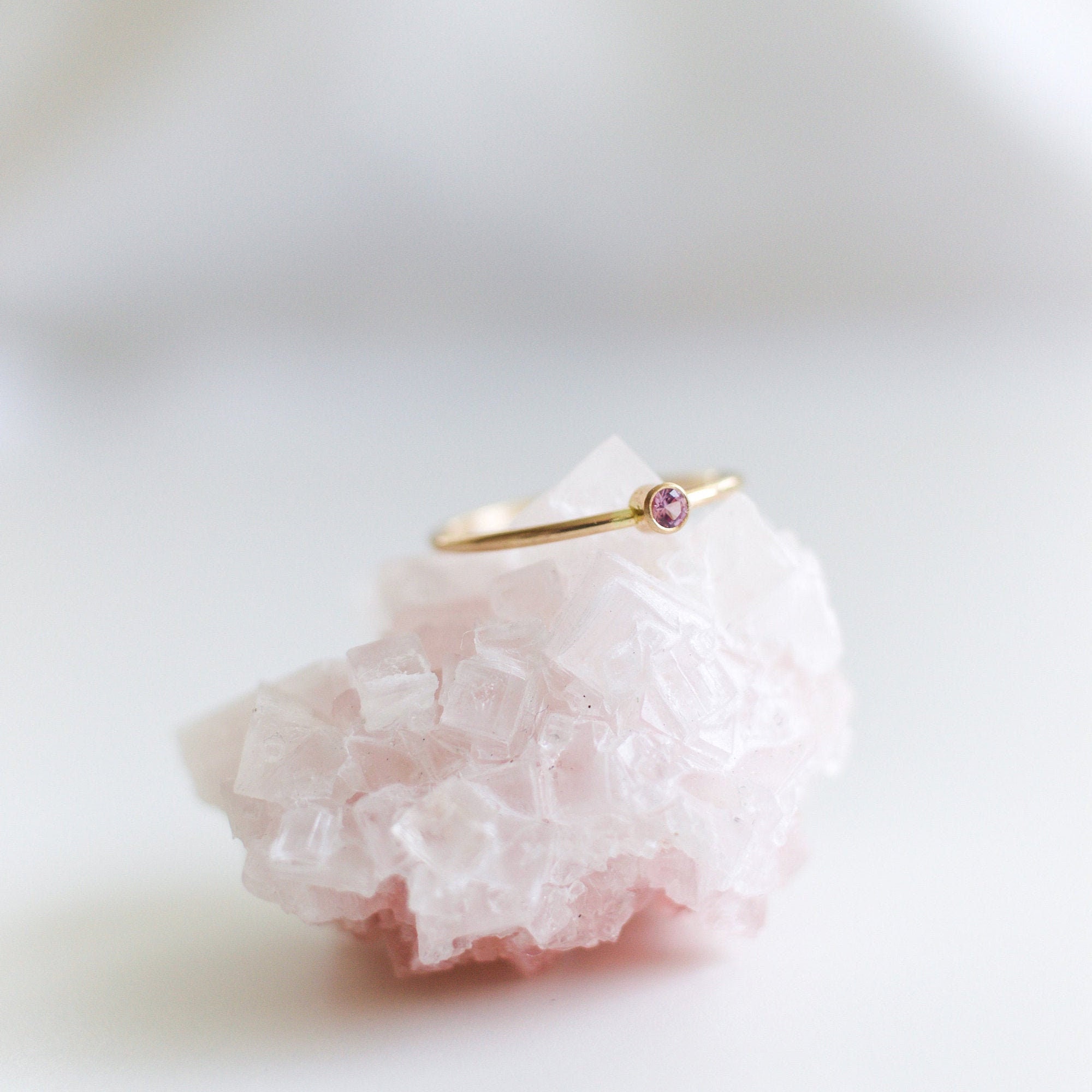 Tiny October Birthstone Ring - Pink Tourmaline Dainty Gold Gemstone Mothers Set Gift For Her Stacking Rings 2mm