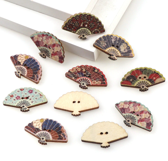 50Pcs Fan Wooden Buttons Sew On 2 Hole Scrapbooking Diy Craft Supplies