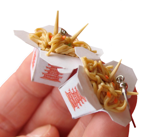 Chinese Take Out Earrings, Miniature Food Jewelry, Polymer Clay Earrings