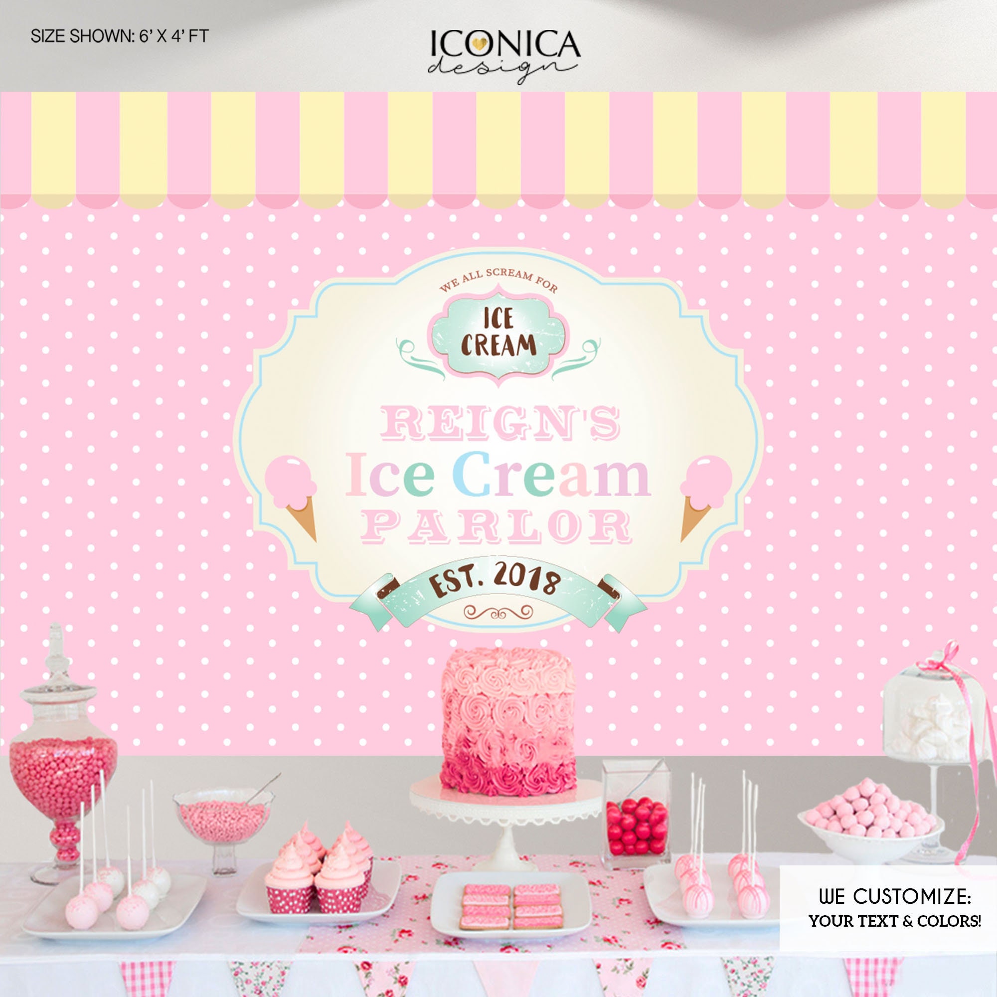 Ice Cream Parlor Backdrop, First Birthday, Banner, Party Cream, Gelato, Printed Or Printable File Bbd0082