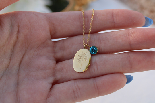 18K Gold Birth Flower Necklace, Floral Zodiac, Month Personalize Waterproof Jewelry