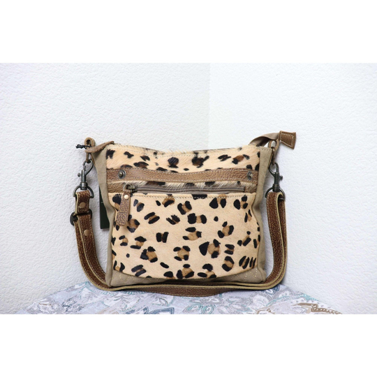 Myra Bag Crossbody Cheetah Print Hairon Purse Handbag For Women Shoulder Canvas Leather Accents Boho Minimalist Cute Gift