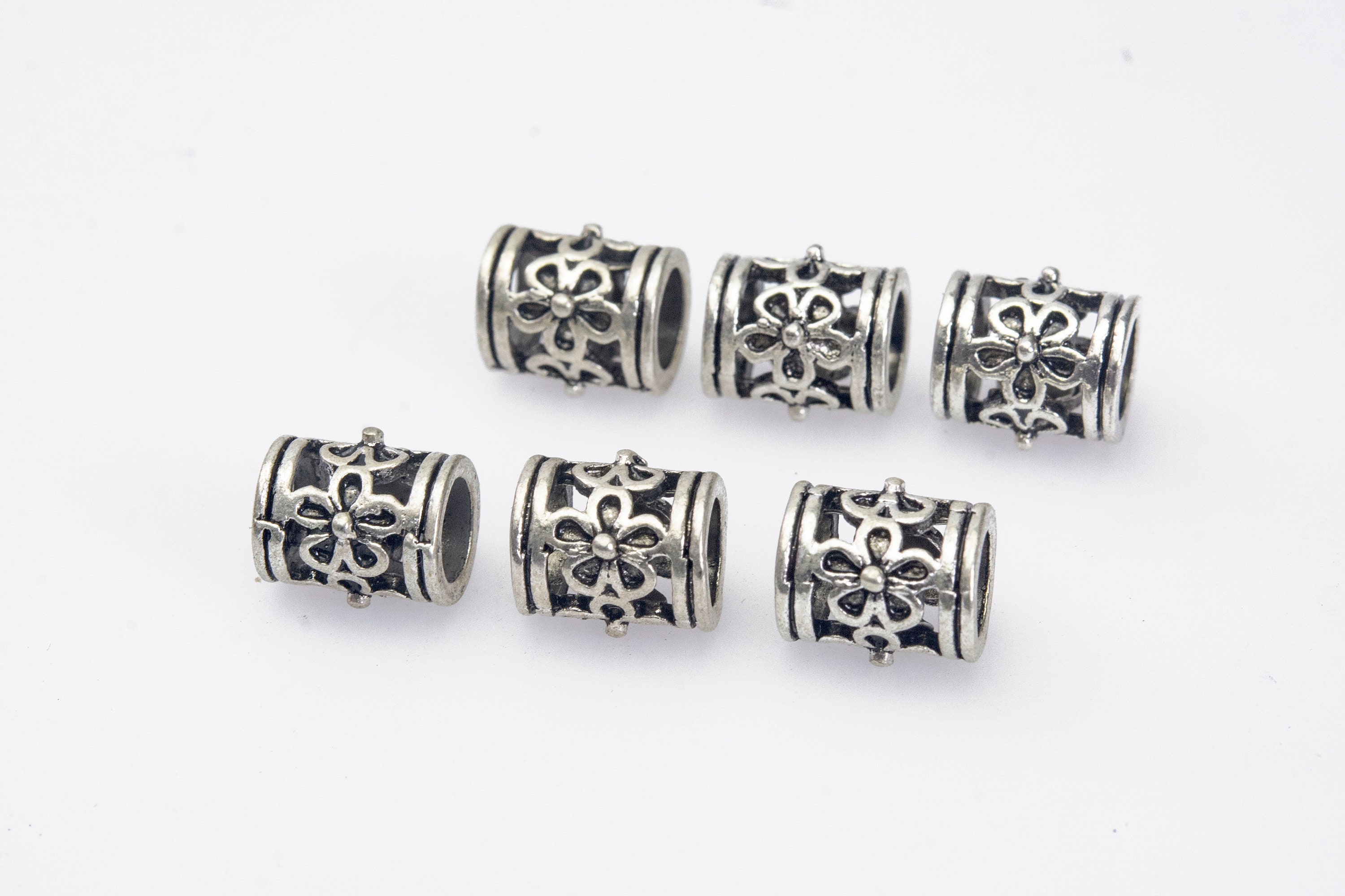 Filigree Tube Beads - Big Hole Flower Pattern Bracewlet Cylinder Necklace Braclelet Component