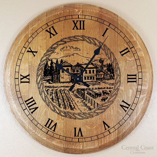 Old Winery Laser Engraved Wine Barrel Clock Rustic Furniture Home Decor Napa